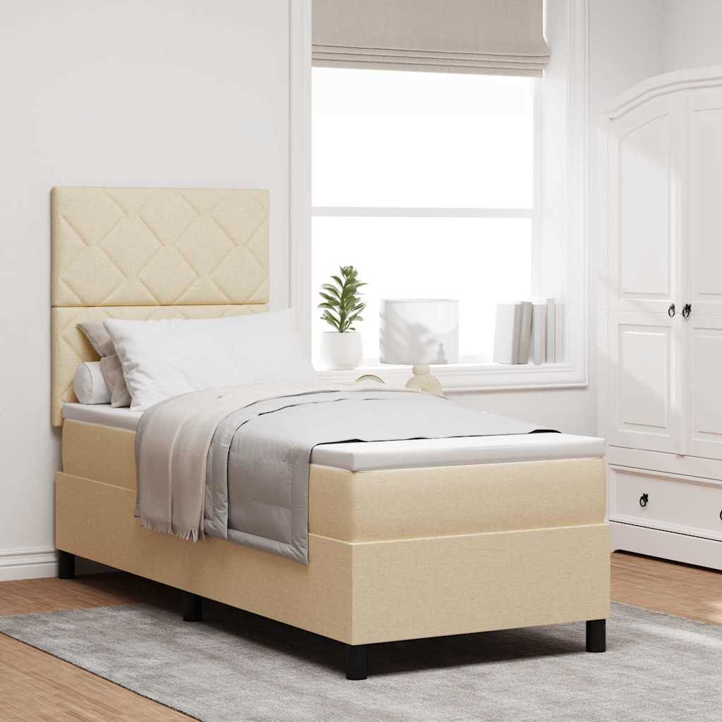 Lit à ressorts avec matelas avec LED Crème 80 x 200 cm tissu