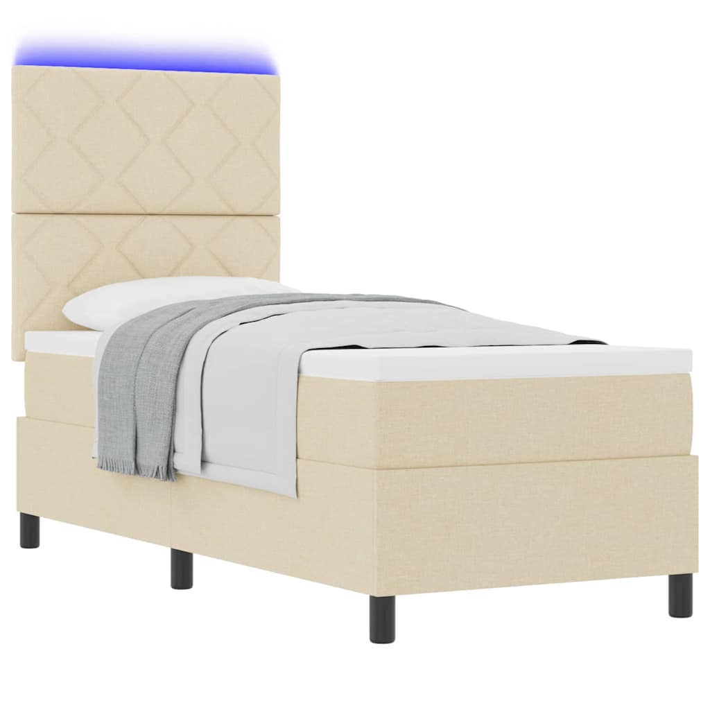 Lit à ressorts avec matelas avec LED Crème 80 x 200 cm tissu