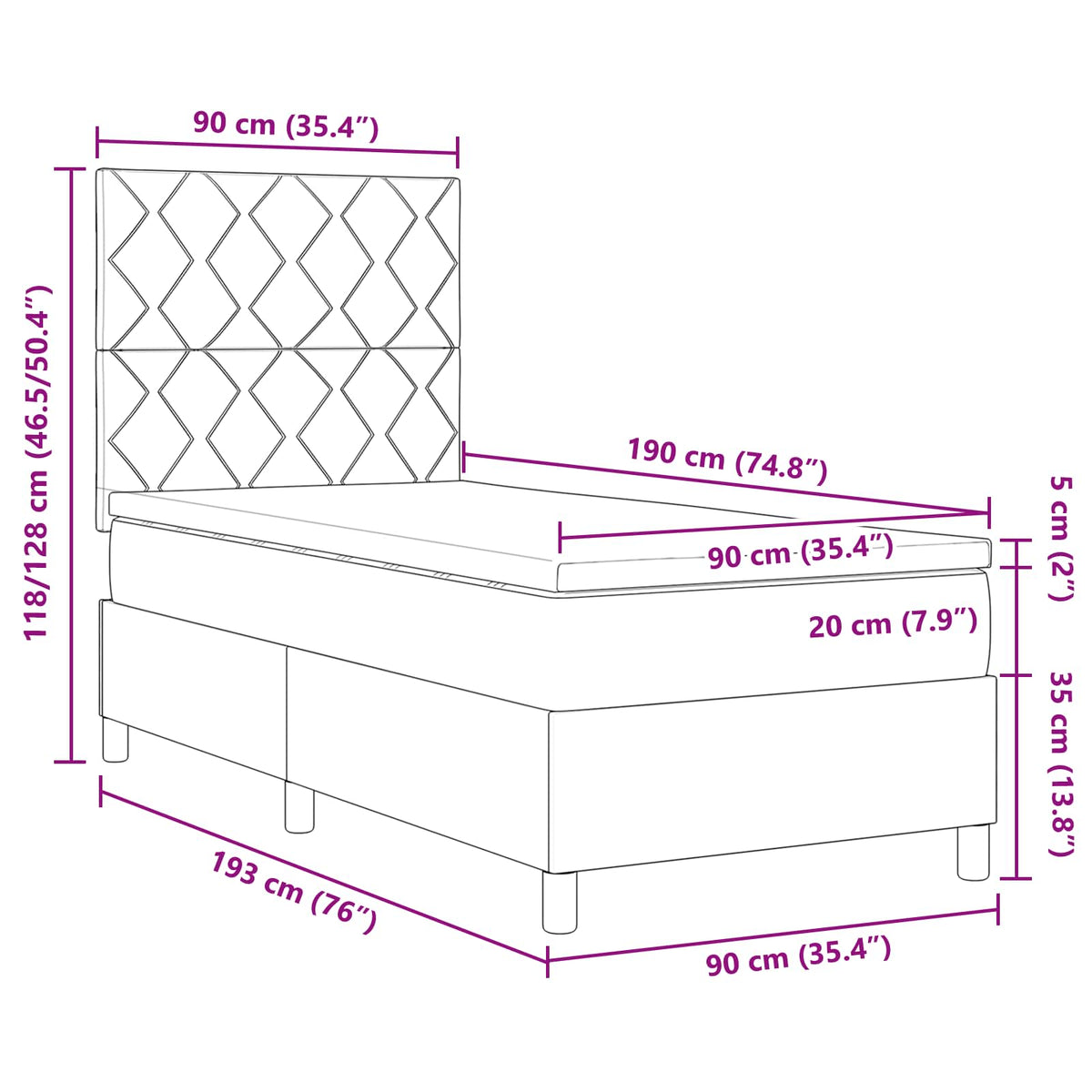 Lit à ressorts avec bandes LED Taupe 90 x 190 cm tissu