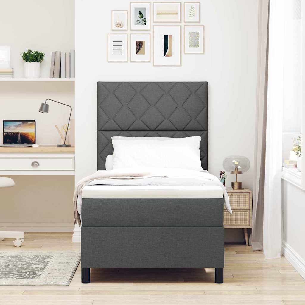 Lit à ressorts avec bandes LED Gris foncé 90 x 200 cm tissu