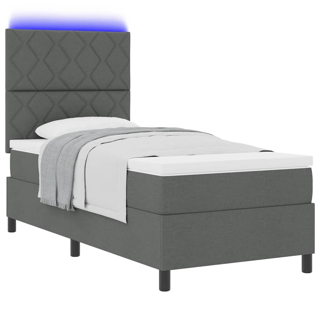 Lit à ressorts avec bandes LED Gris foncé 90 x 200 cm tissu