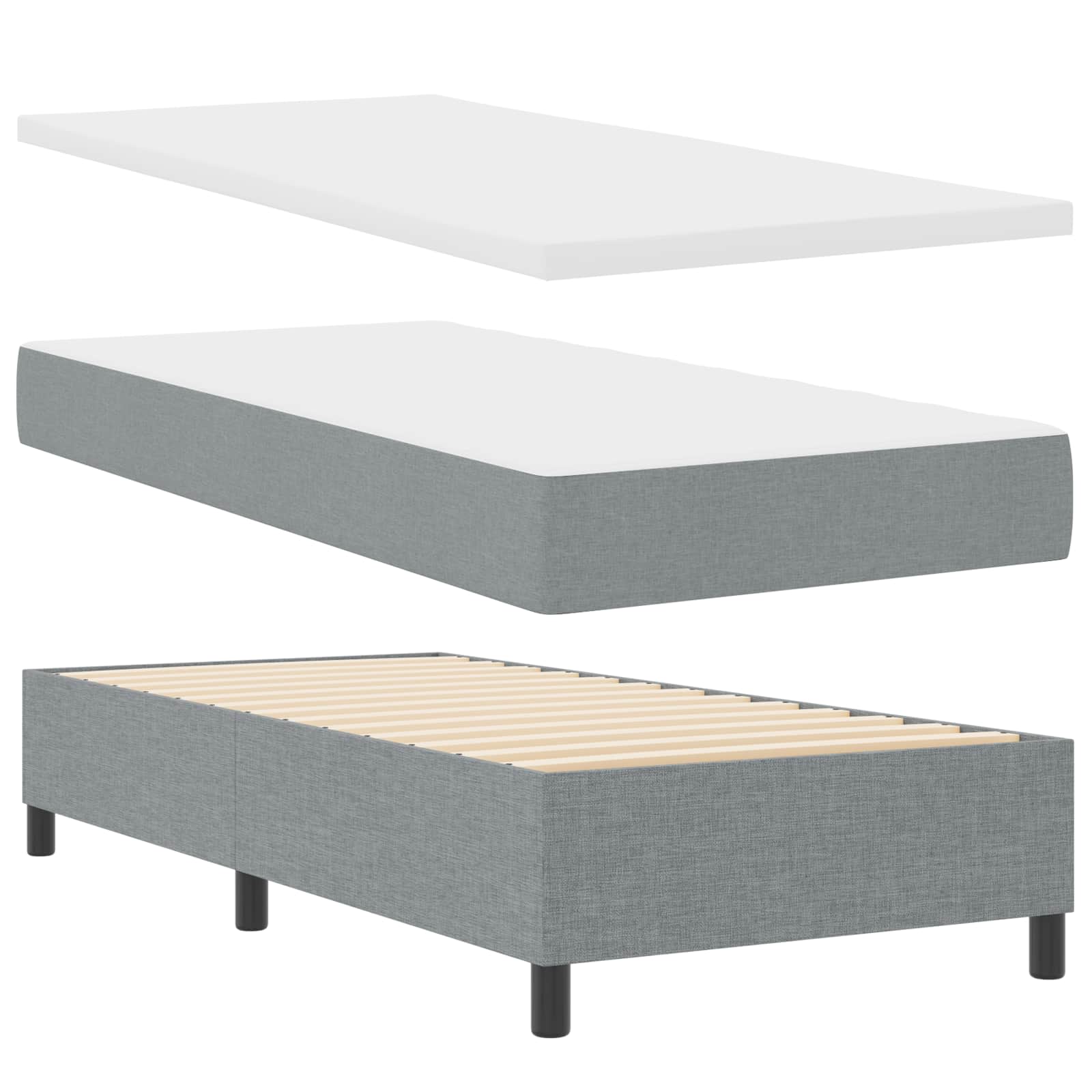 Lit à ressorts avec matelas Gris clair 100 x 200 cm tissu - XIOS