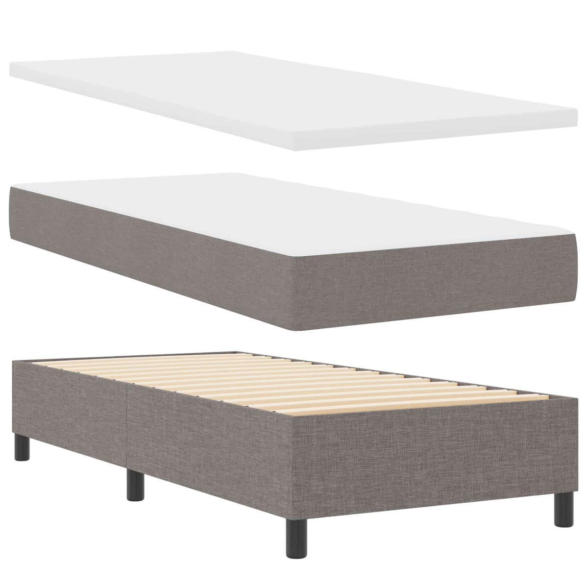 Lit à ressorts avec bandes LED Taupe 100 x 200 cm tissu