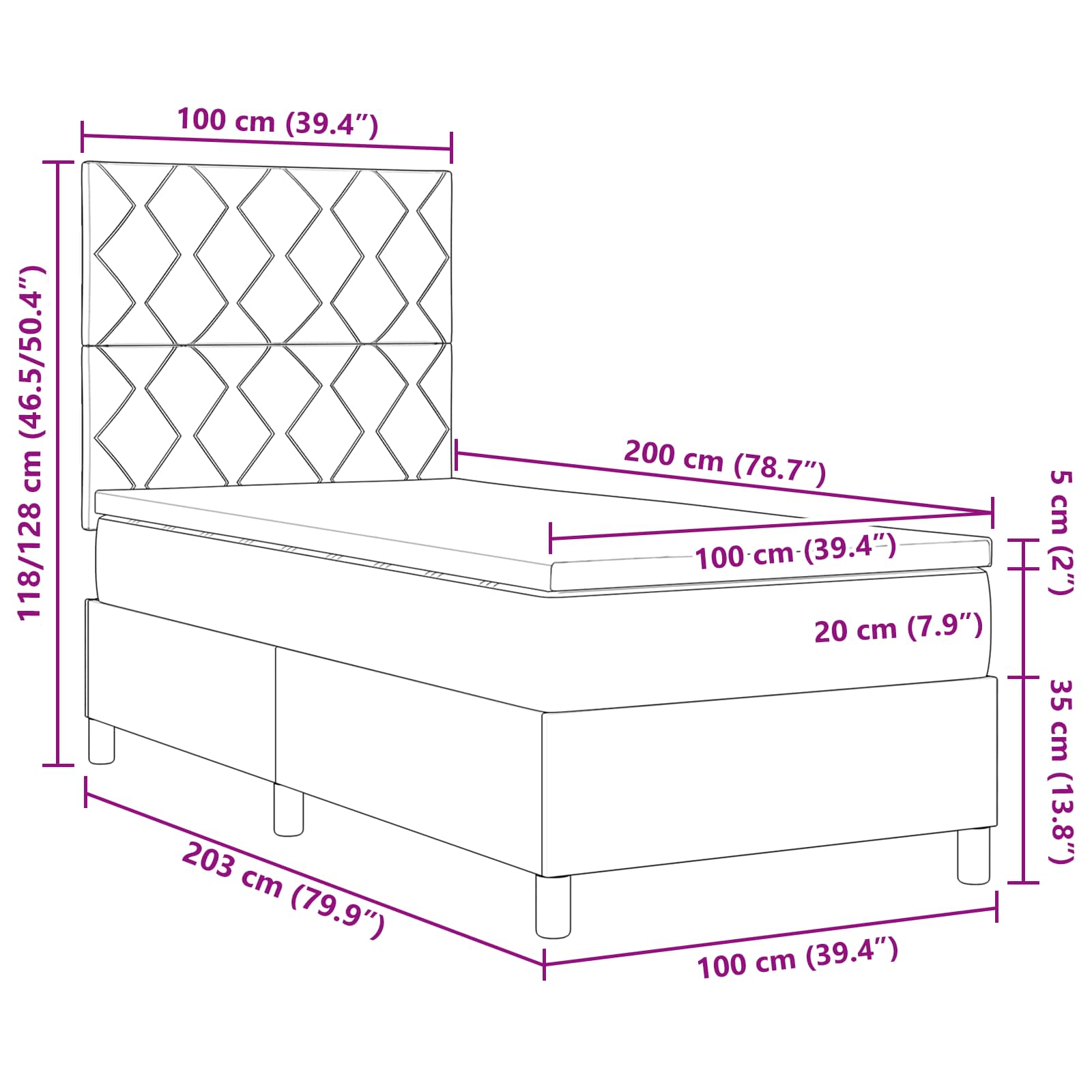Lit à ressorts avec bandes LED Taupe 100 x 200 cm tissu