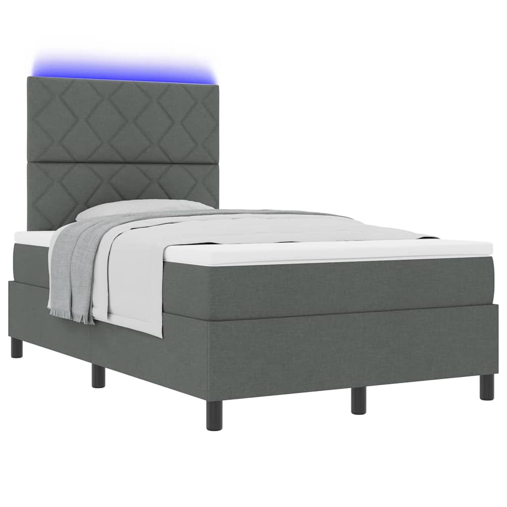 Lit à ressorts avec bandes LED Gris foncé 120 x 200 cm tissu