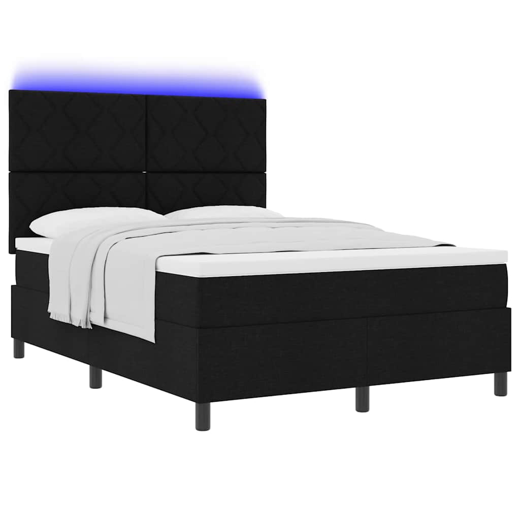 Lit à ressorts avec bandes LED Noir 140 x 190 cm tissu