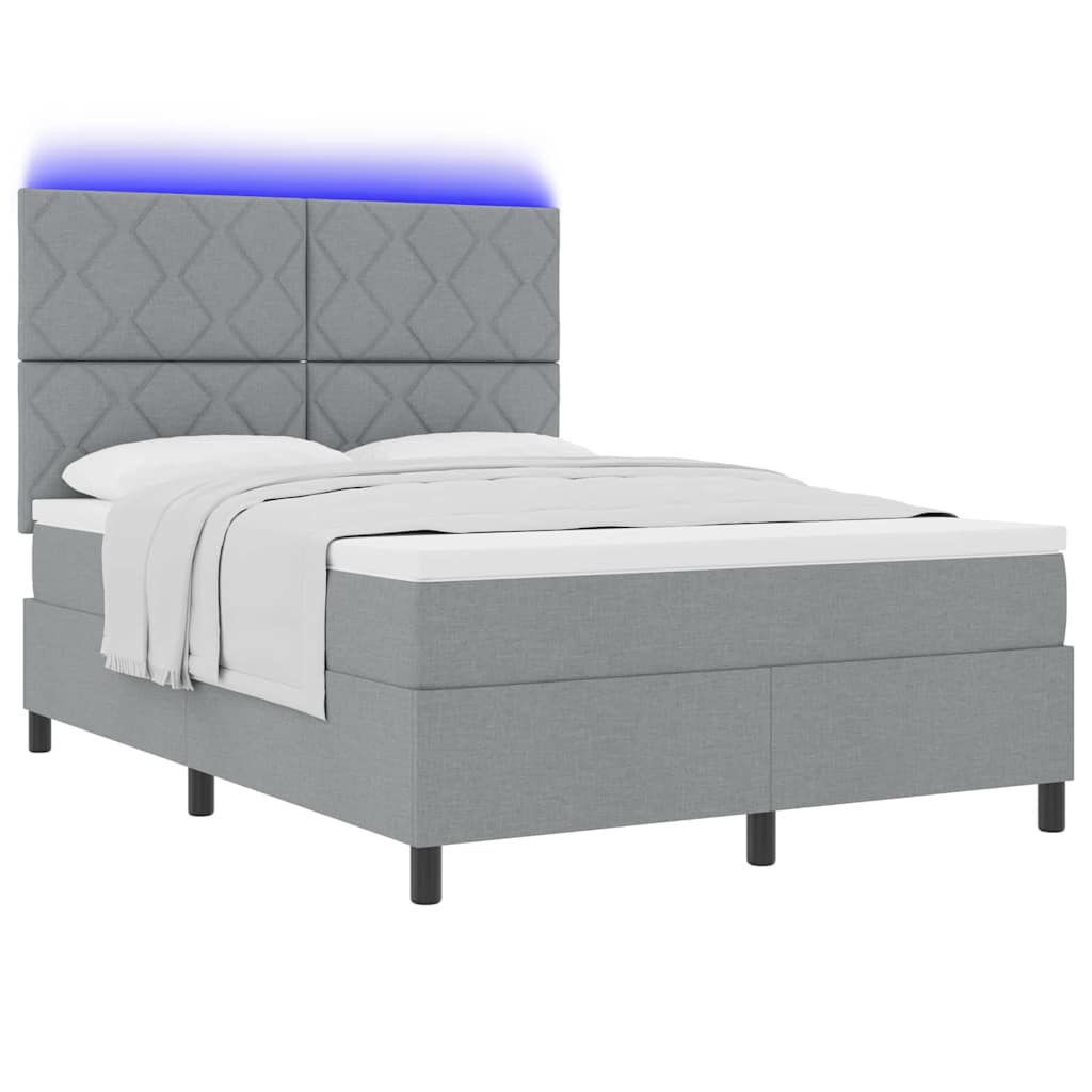 Lit à ressorts avec bandes LED Gris clair 140 x 200 cm tissu