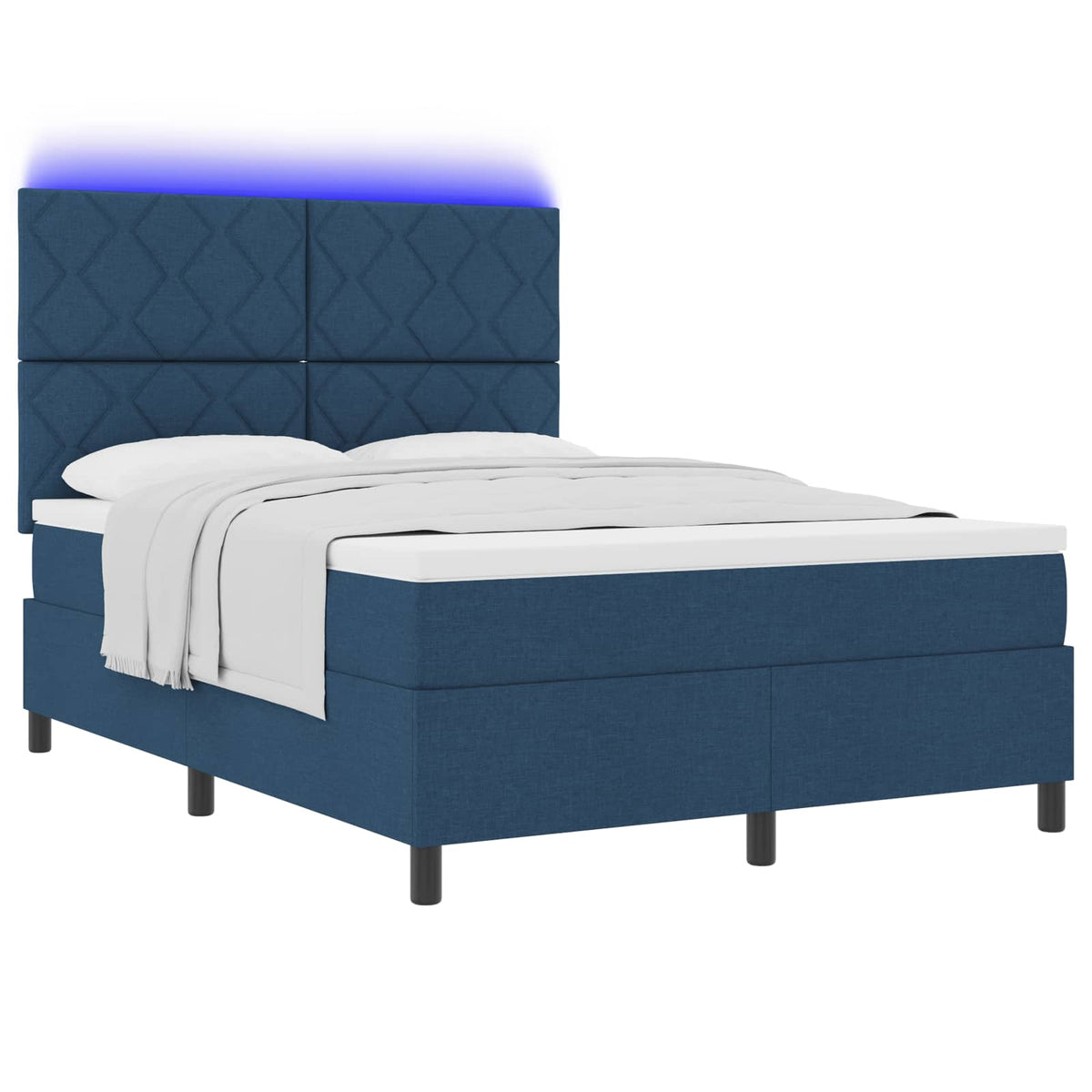Lit à ressorts avec bandes LED Bleu 140 x 200 cm tissu