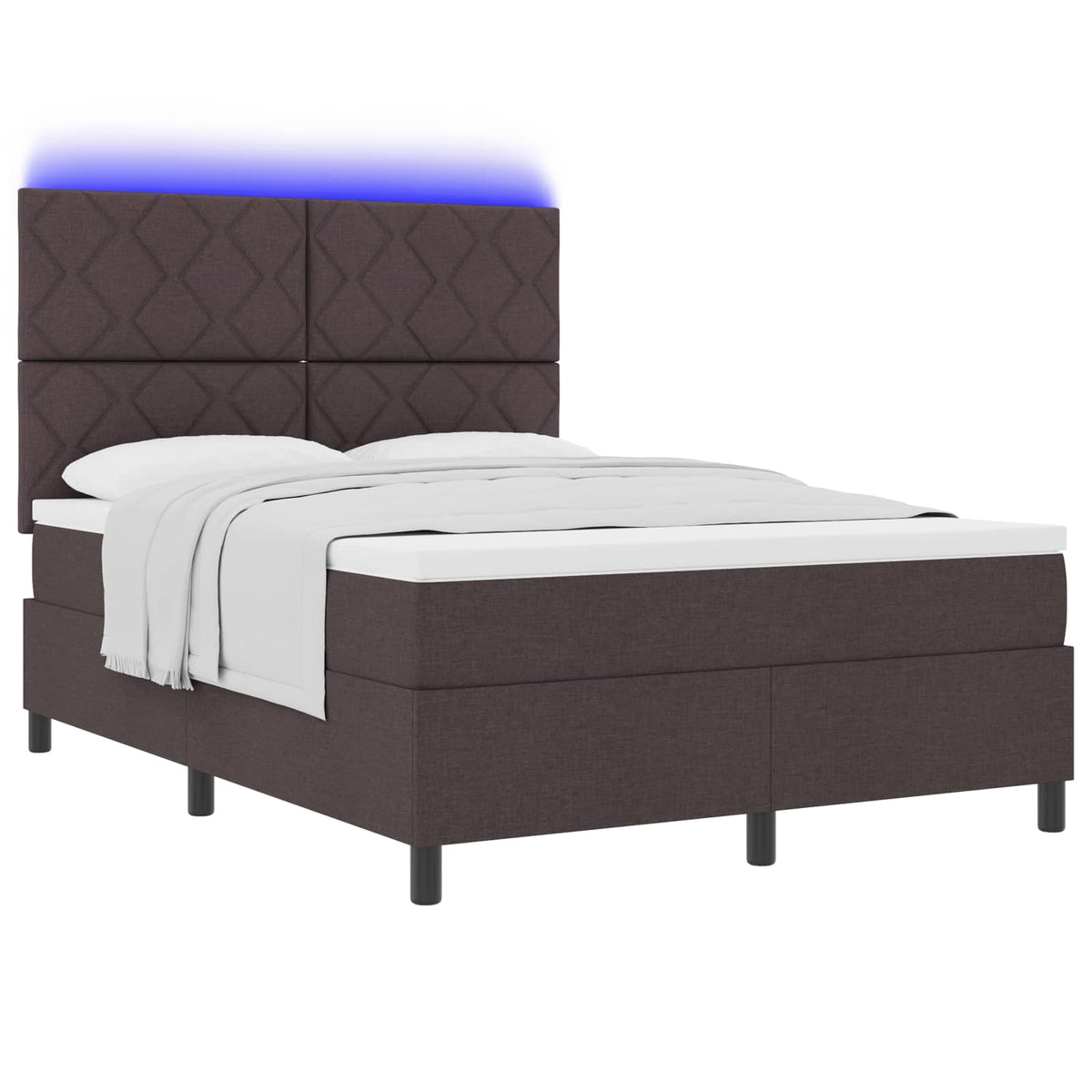 Lit à ressorts avec bandes LED Marron foncé 160 x 200 cm tissu