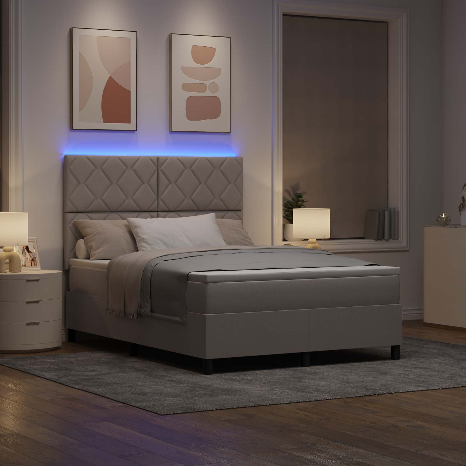 Lit à ressorts avec matelas avec LED Taupe 160 x 200 cm tissu - XIOS