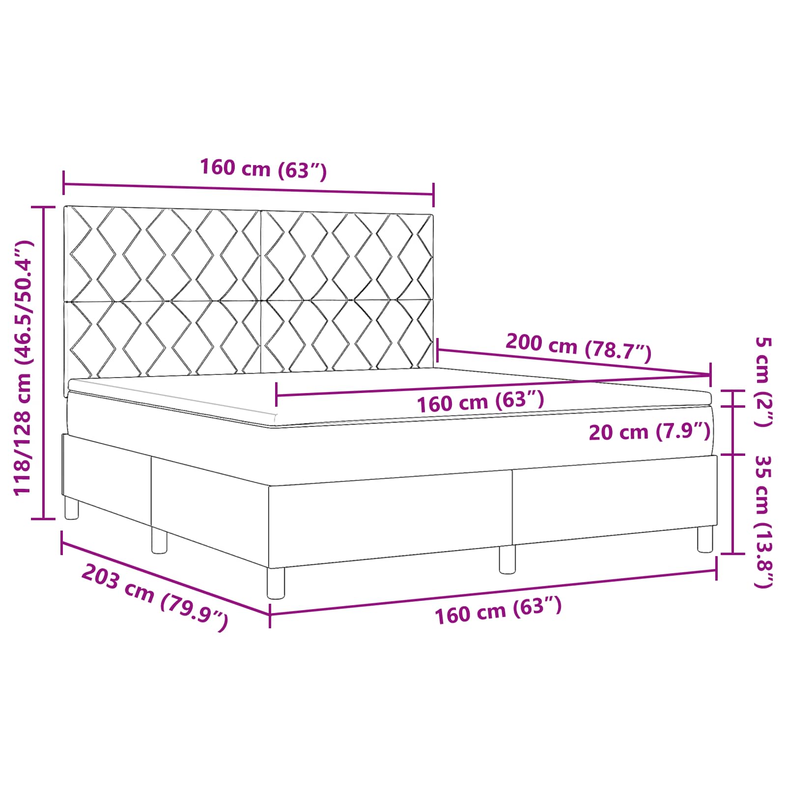 Lit à ressorts avec matelas avec LED Taupe 160 x 200 cm tissu - XIOS