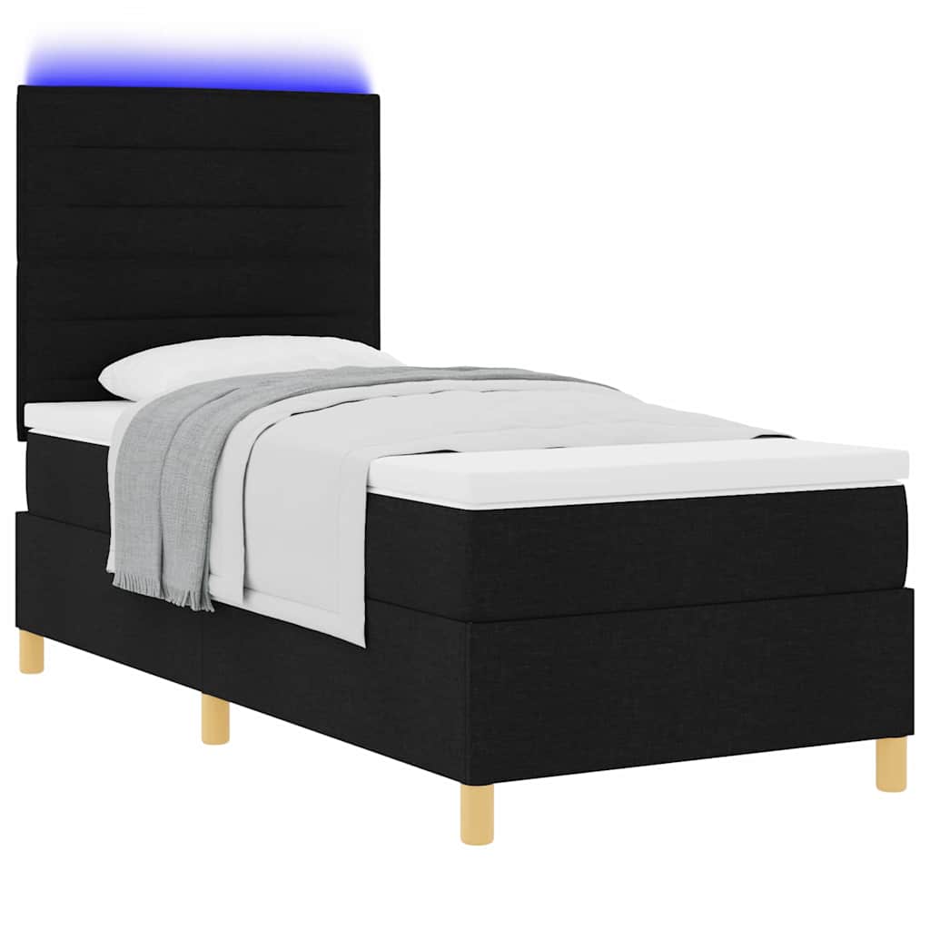 Lit à ressort LED avec matelas Noir 80 x 200 cm tissu - XIOS