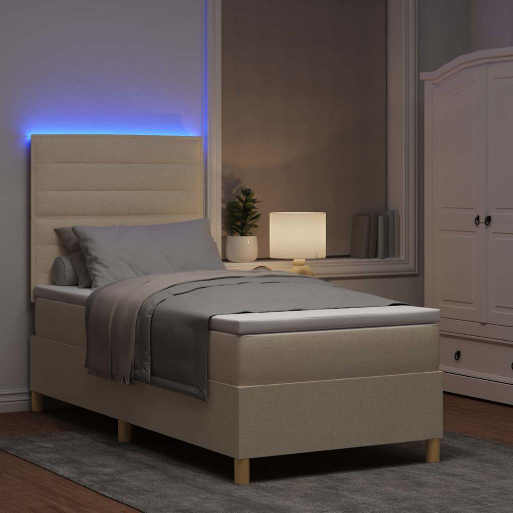 Lit à ressort LED avec matelas Crème 100 x 200 cm tissu - XIOS