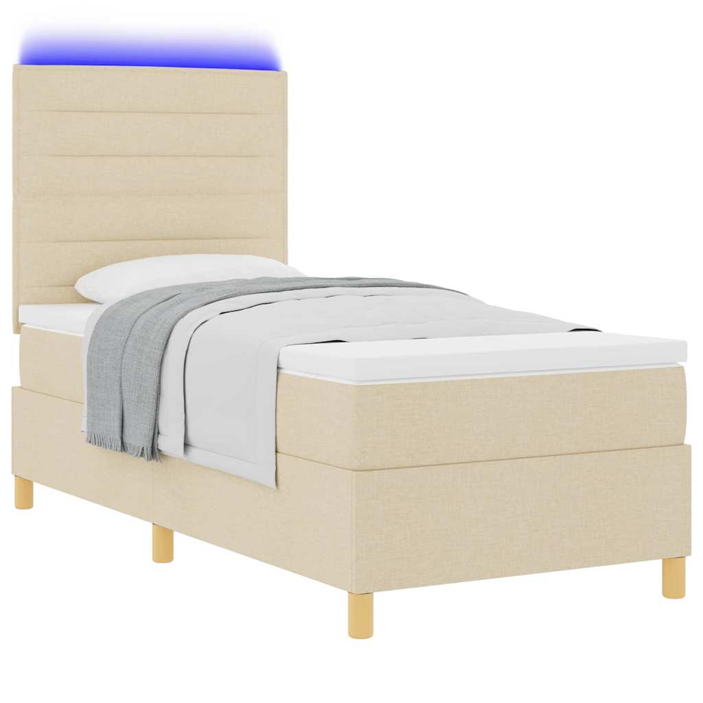 Lit à ressort LED avec matelas Crème 100 x 200 cm tissu - XIOS