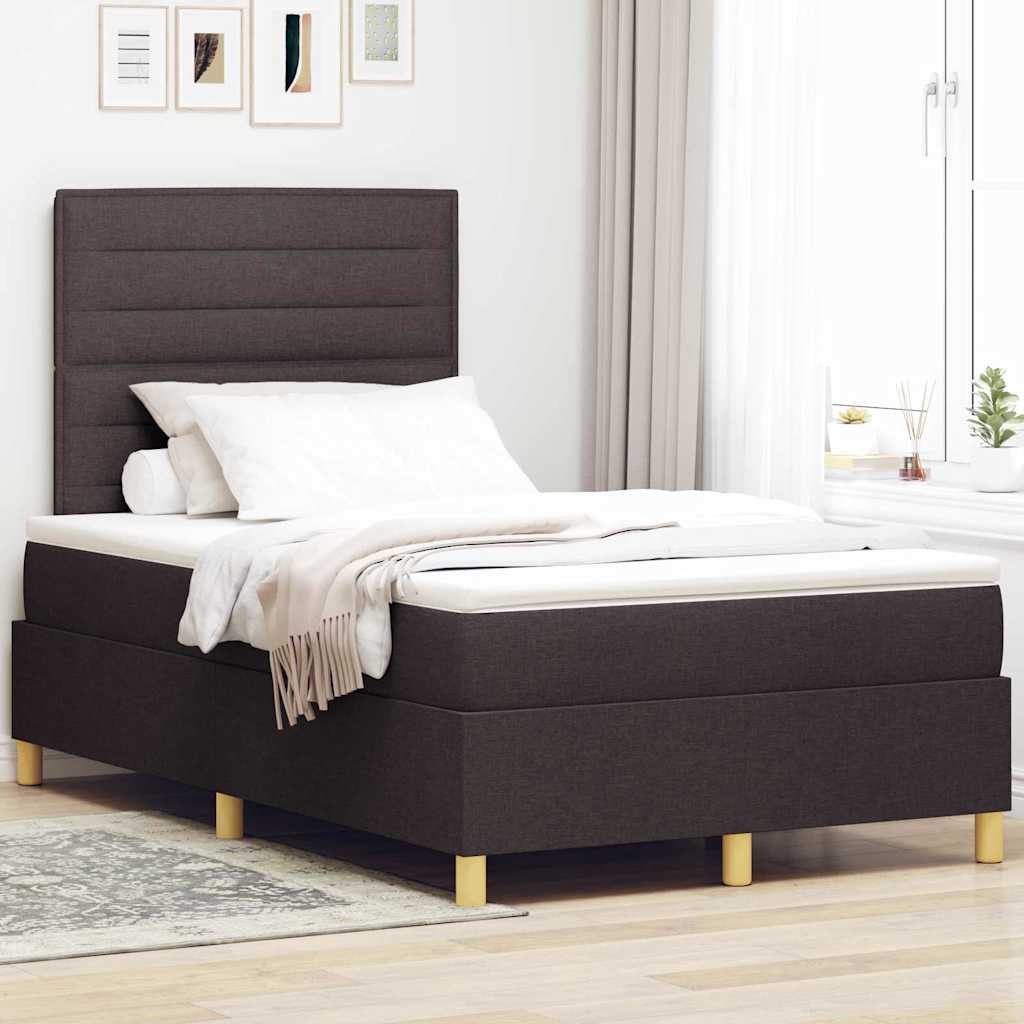 Lit à ressort LED avec matelas Marron foncé 120 x 190 cm tissu - XIOS