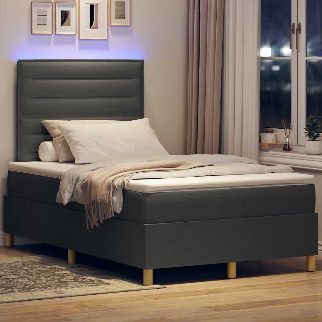 Lit à ressort LED avec matelas Gris foncé 120 x 200 cm tissu - XIOS