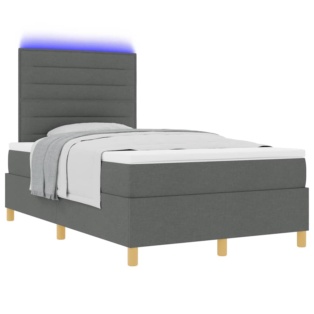 Lit à ressort LED avec matelas Gris foncé 120 x 200 cm tissu - XIOS