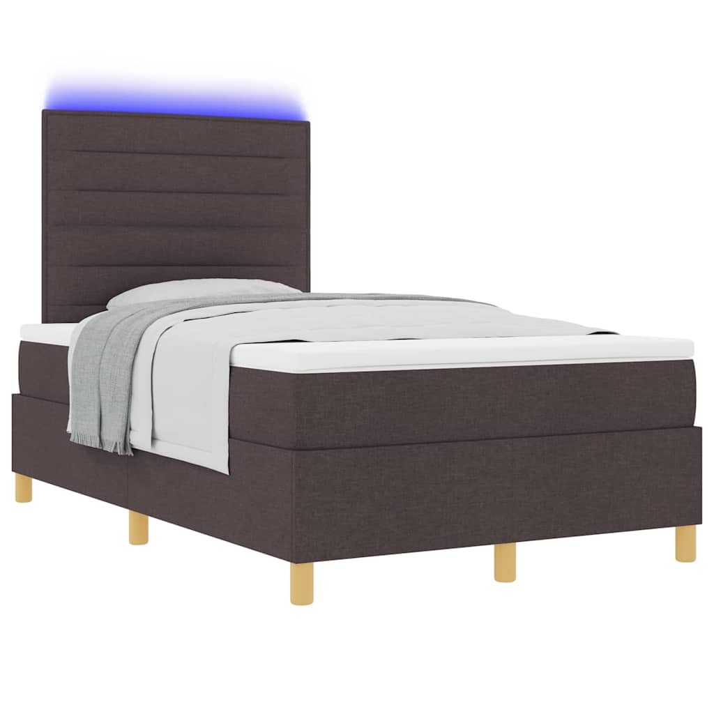 Lit à ressort LED avec matelas Marron foncé 120 x 200 cm tissu - XIOS