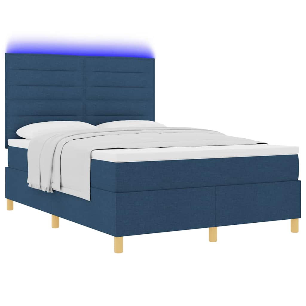 Lit à ressort LED avec matelas Bleu 140 x 190 cm tissu - XIOS