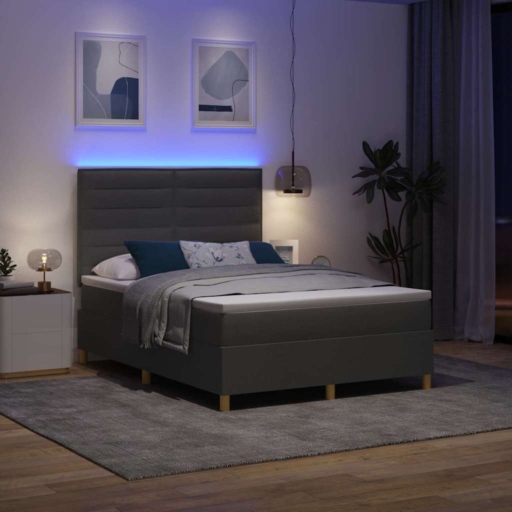 Lit à ressort LED Gris foncé 140 x 200 cm tissu