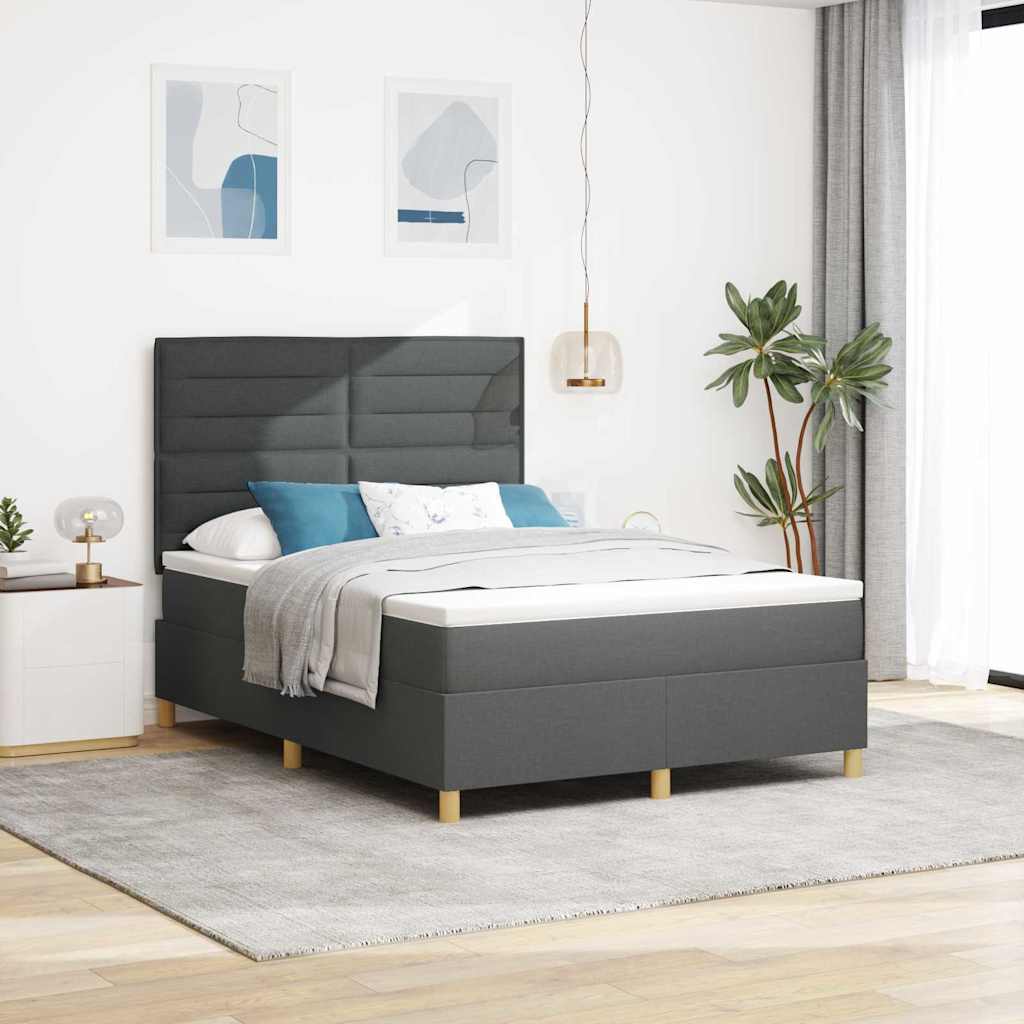 Lit à ressort LED Gris foncé 140 x 200 cm tissu