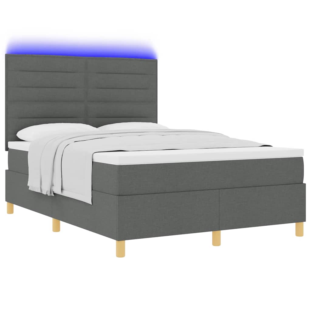 Lit à ressort LED Gris foncé 140 x 200 cm tissu