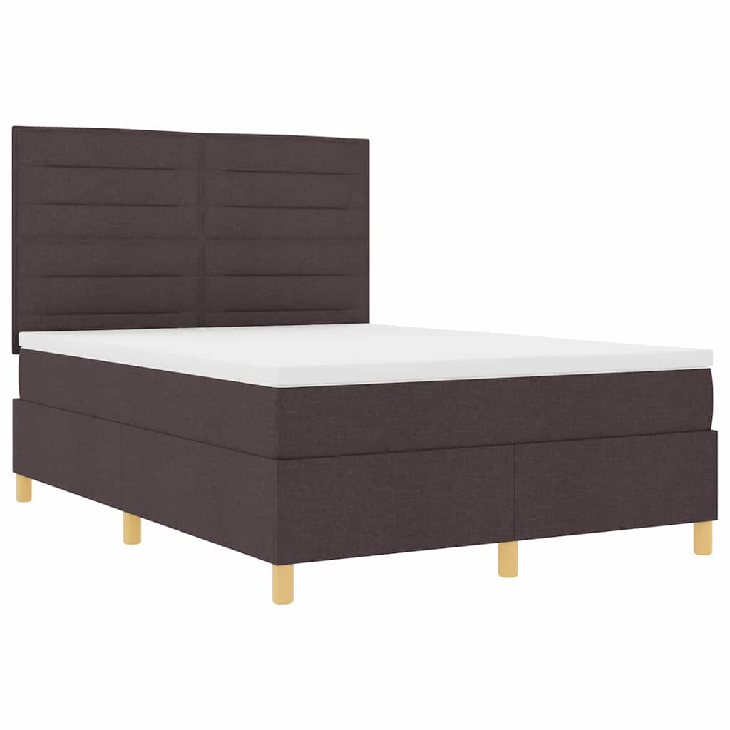 Lit à ressort LED avec matelas Marron foncé 160 x 200 cm tissu