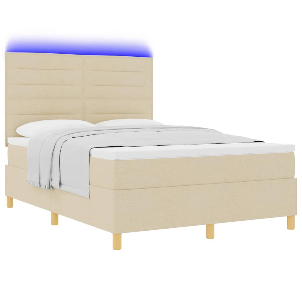 Lit à ressort LED avec matelas Crème 160 x 200 cm tissu - XIOS