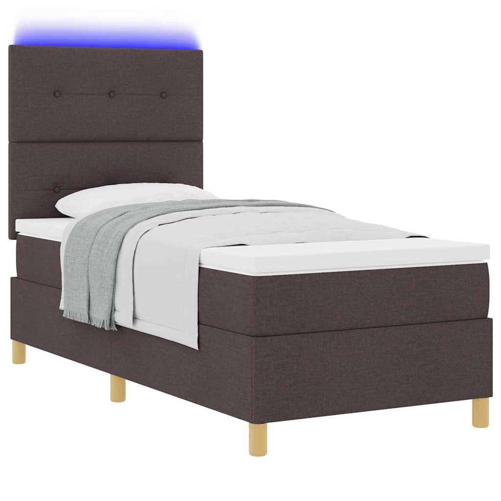 Lit à ressort LED Marron foncé 80 x 200 cm tissu - XIOS