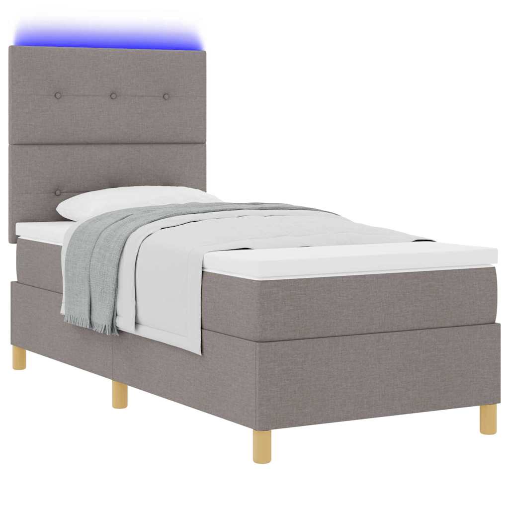 Lit à ressort LED avec tête de lit Taupe 80 x 200 cm tissu - XIOS