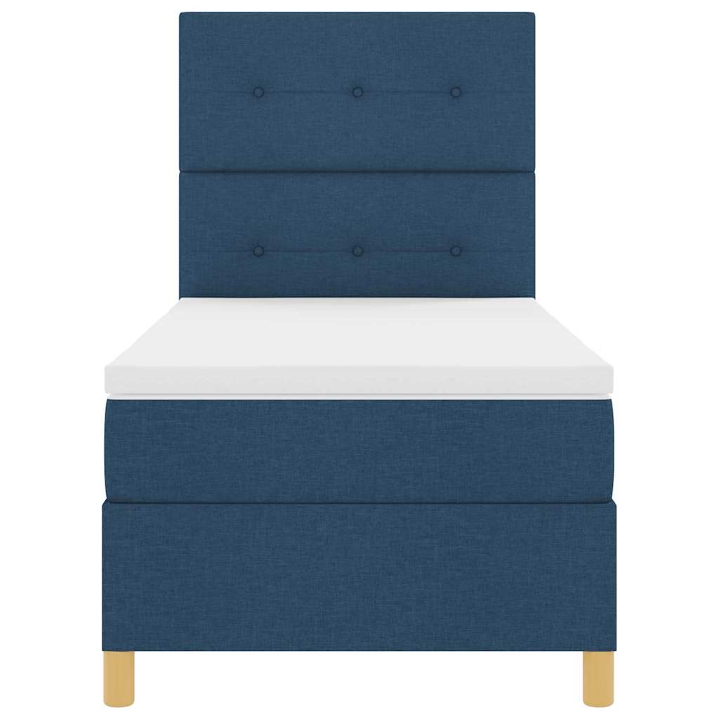 Lit à ressort LED avec tête de lit Bleu 90 x 190 cm tissu