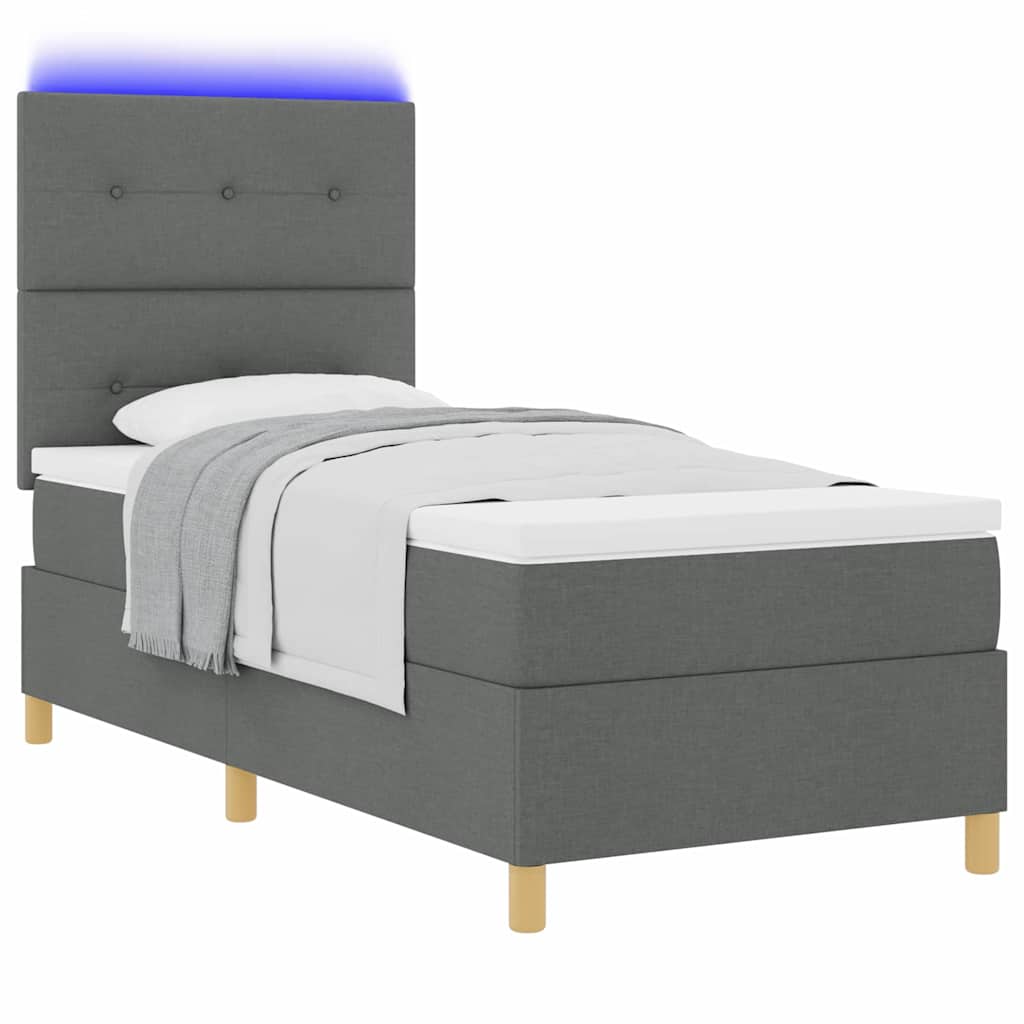 Lit à ressort LED avec tête de lit Gris foncé 90 x 200 cm tissu