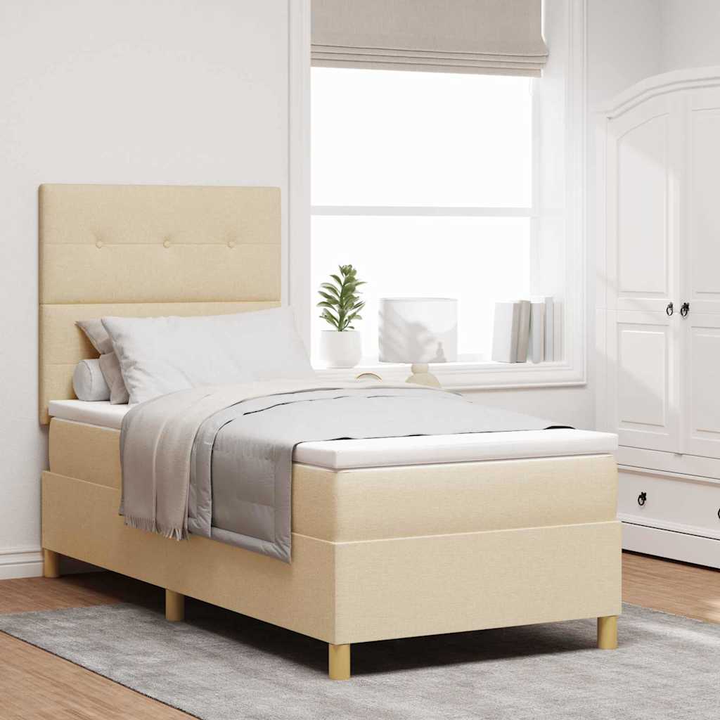 Lit à ressort LED avec tête de lit Crème 90 x 200 cm tissu