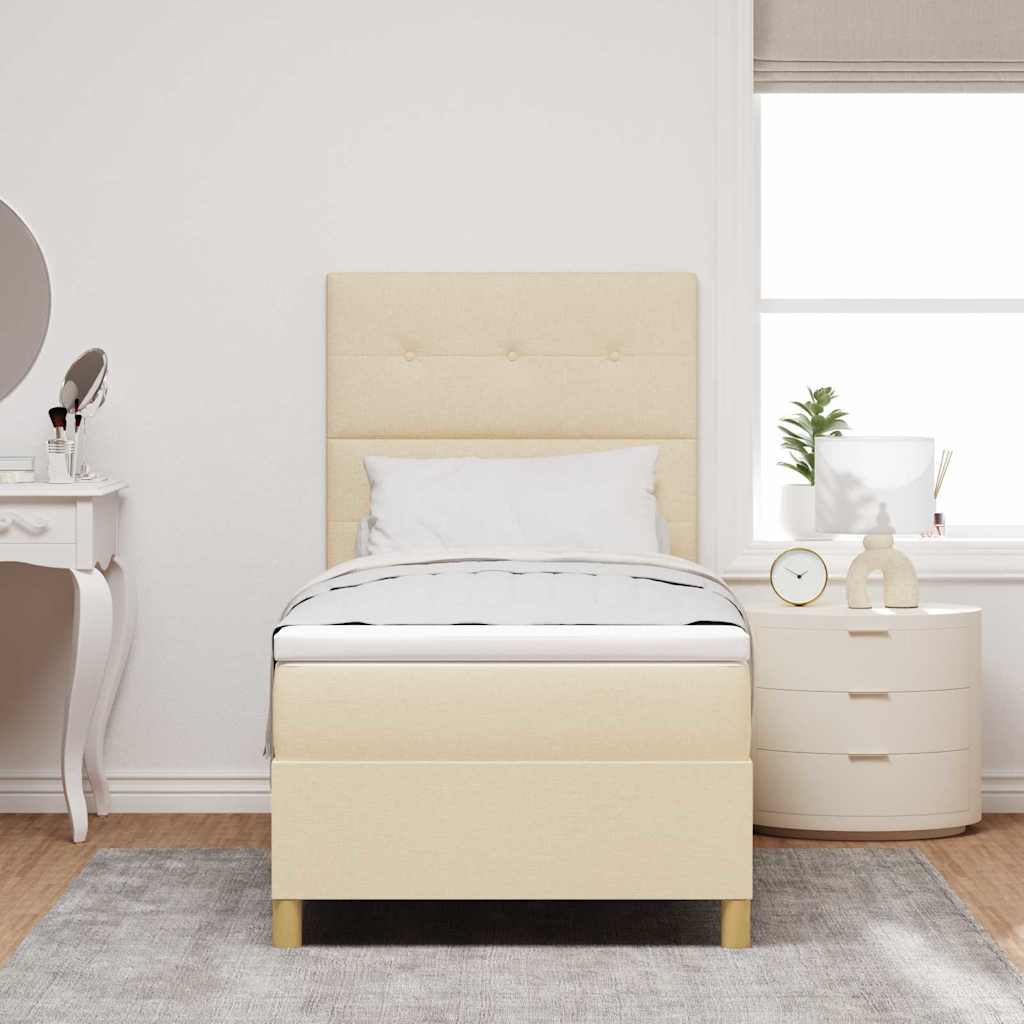 Lit à ressort LED avec tête de lit Crème 90 x 200 cm tissu
