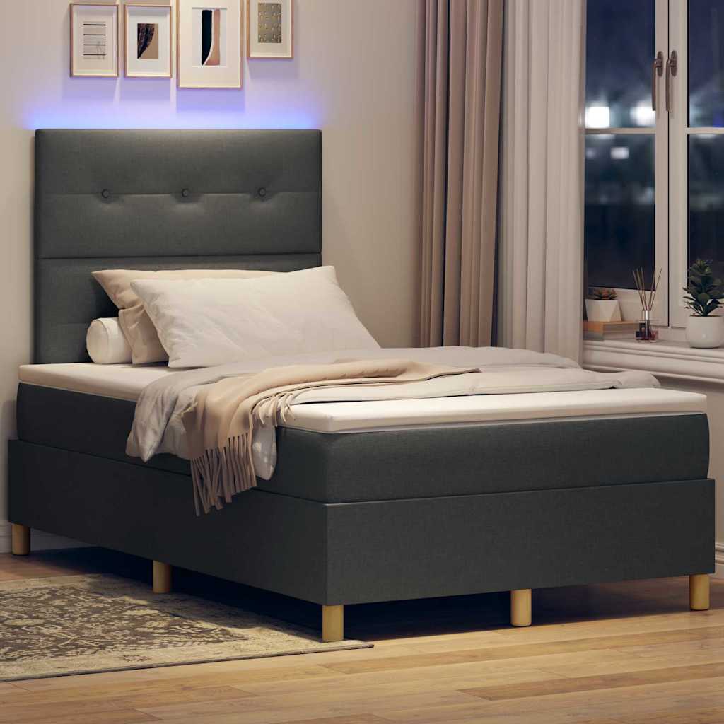 Lit à ressort LED Gris foncé 120 x 190 cm tissu