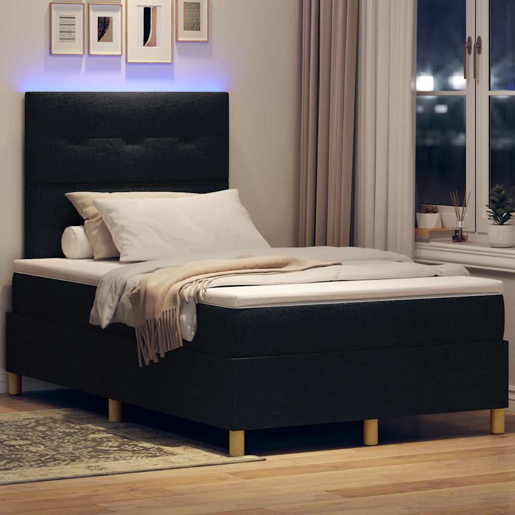 Lit à ressort LED avec tête de lit Noir 120 x 200 cm tissu - XIOS