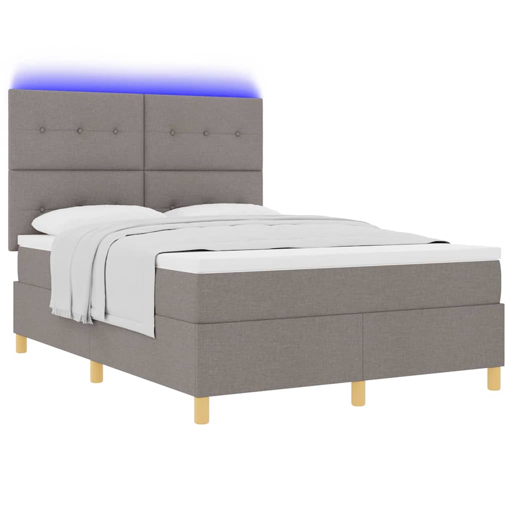 Lit à ressort LED avec tête de lit Taupe 140 x 190 cm tissu