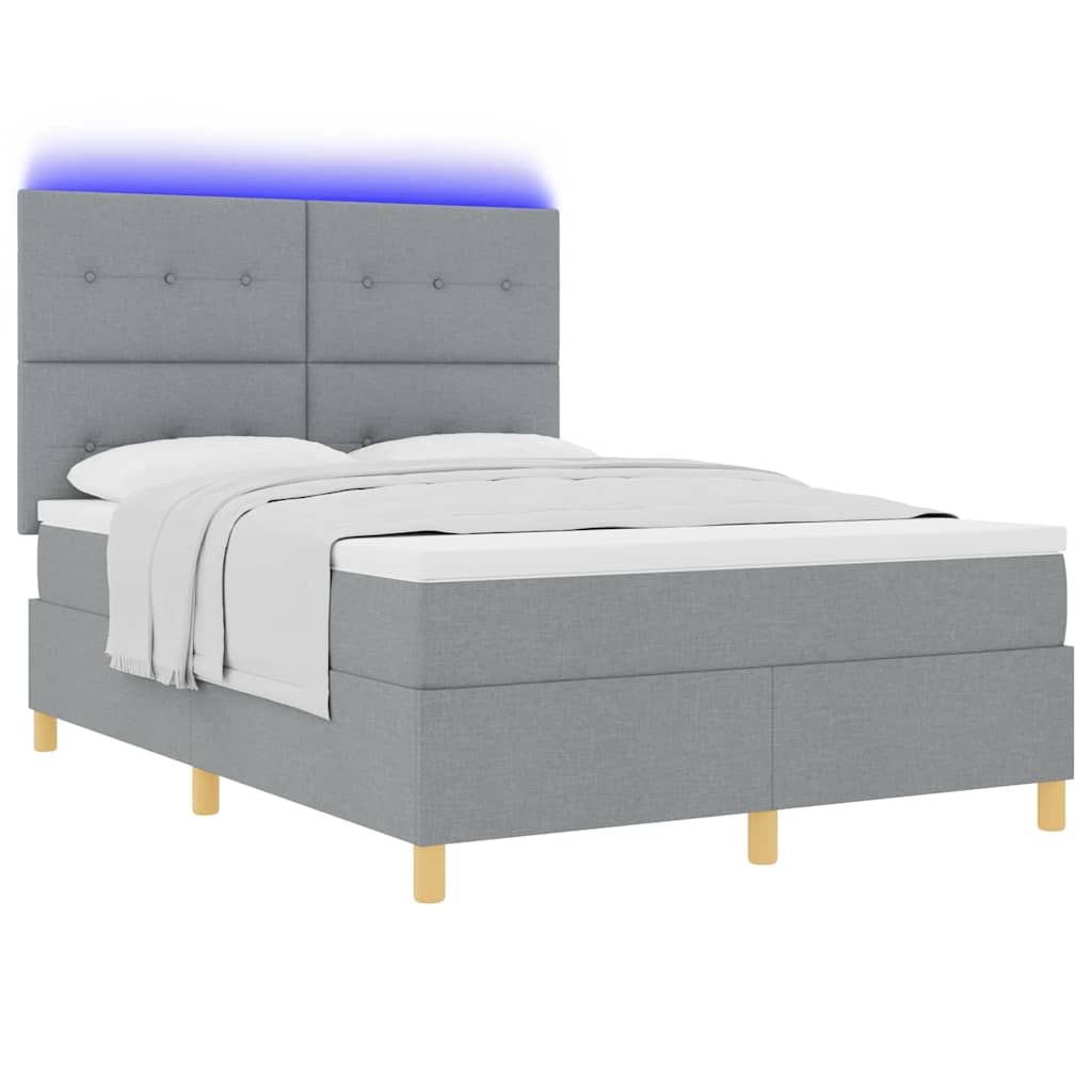 Lit à ressort LED Gris clair 140 x 200 cm tissu - XIOS