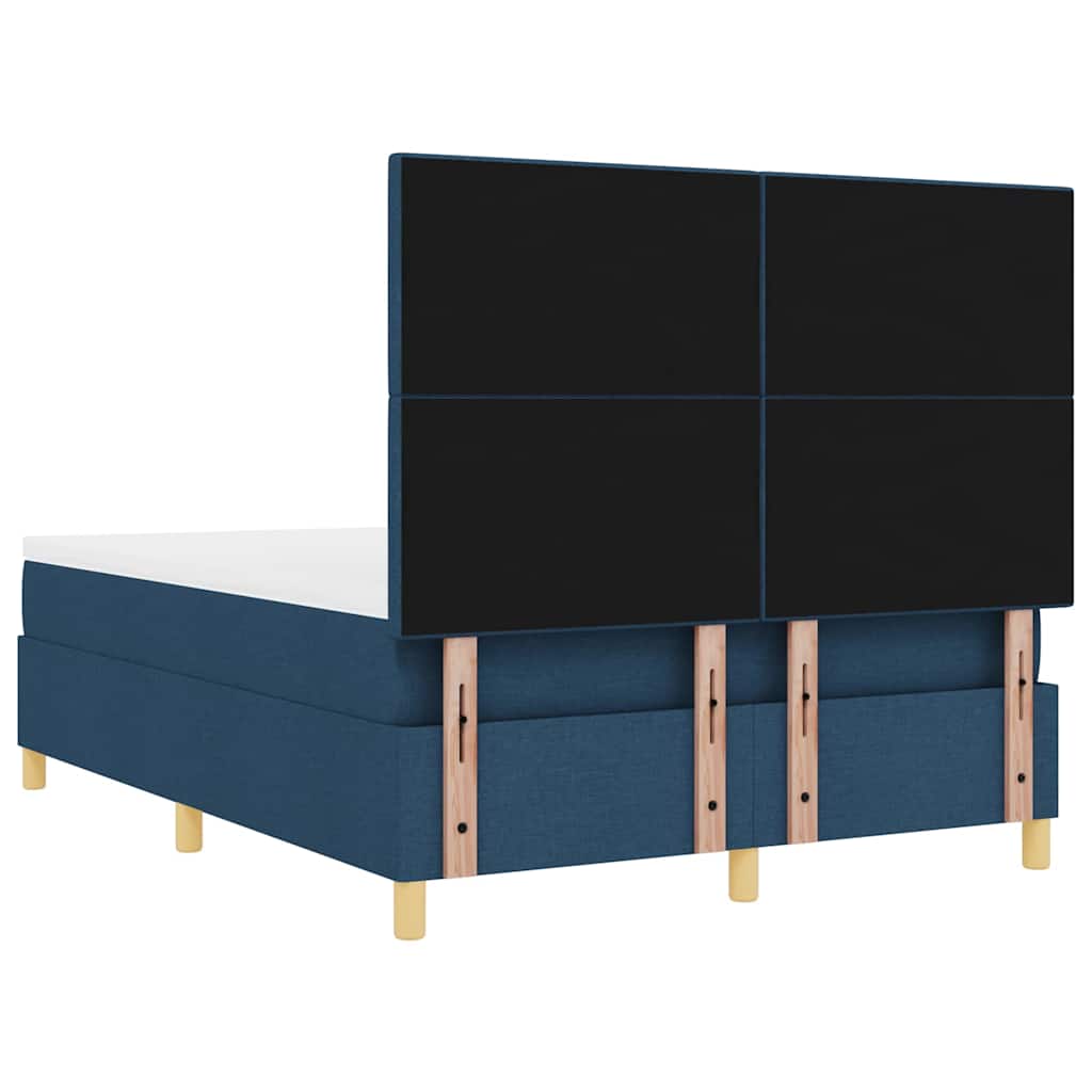 Lit à ressort LED avec tête de lit Bleu 140 x 200 cm tissu