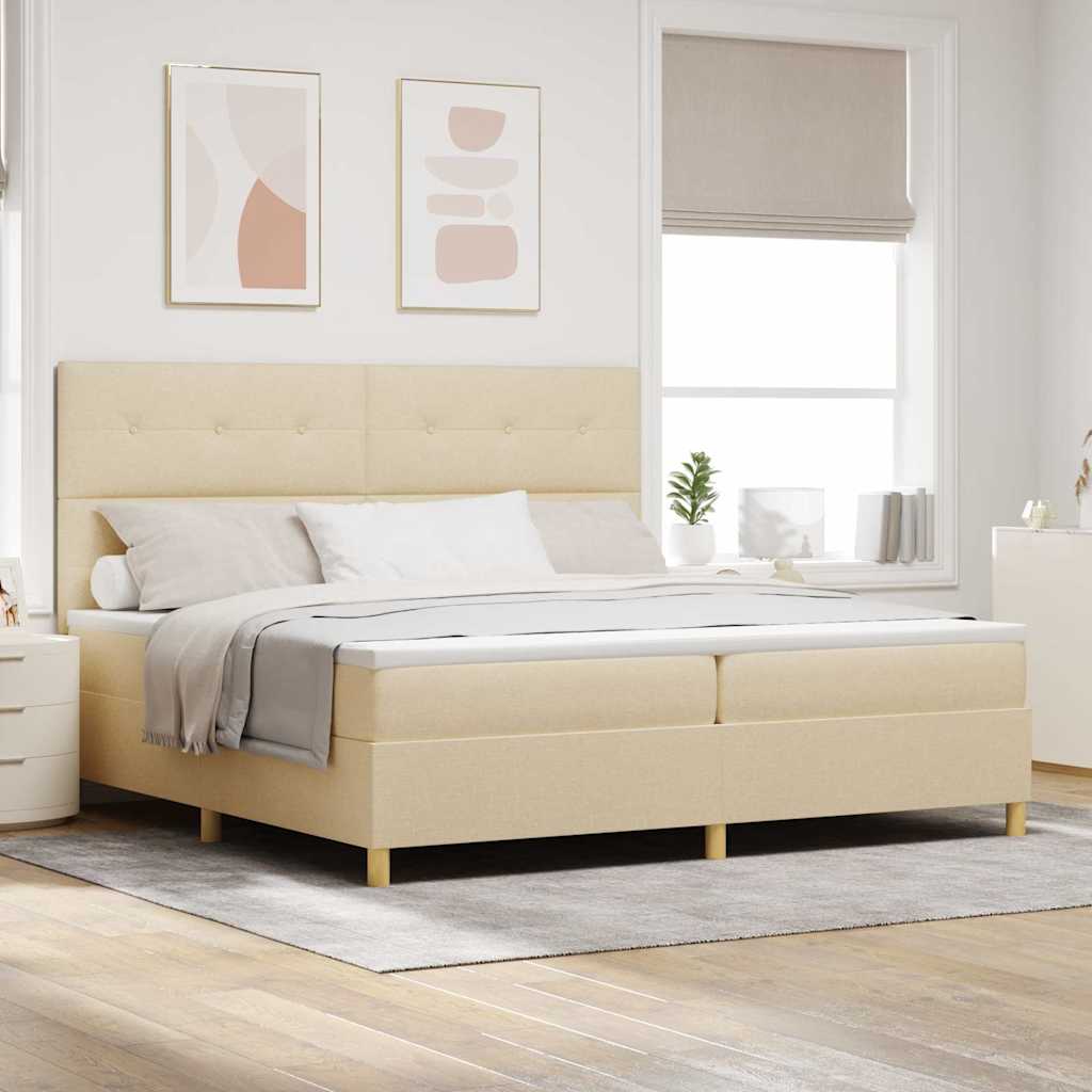 Lit à ressort LED avec matelas Crème 200 x 200 cm tissu - XIOS