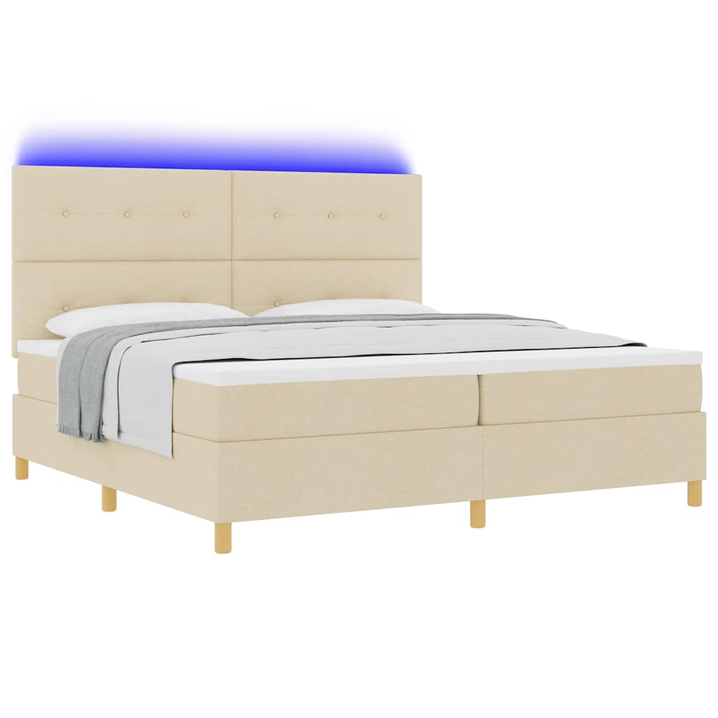 Lit à ressort LED avec matelas Crème 200 x 200 cm tissu - XIOS