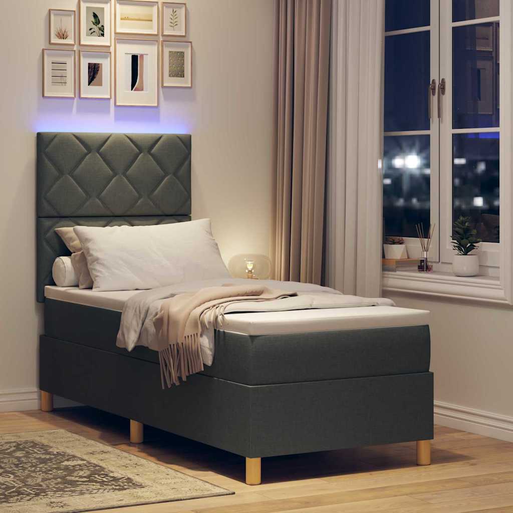 Lit à ressort LED avec tête de lit Gris foncé 80 x 200 cm tissu