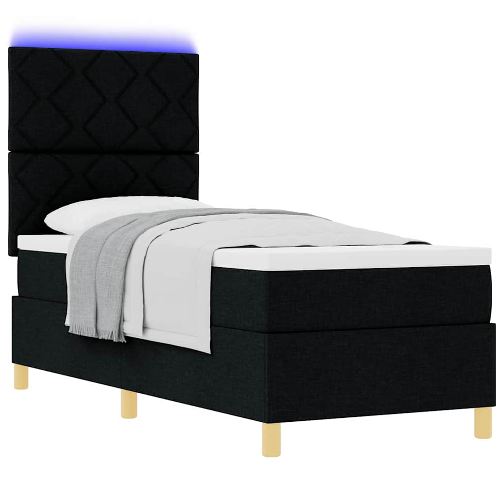 Lit à ressort LED avec matelas Noir 80 x 200 cm tissu - XIOS
