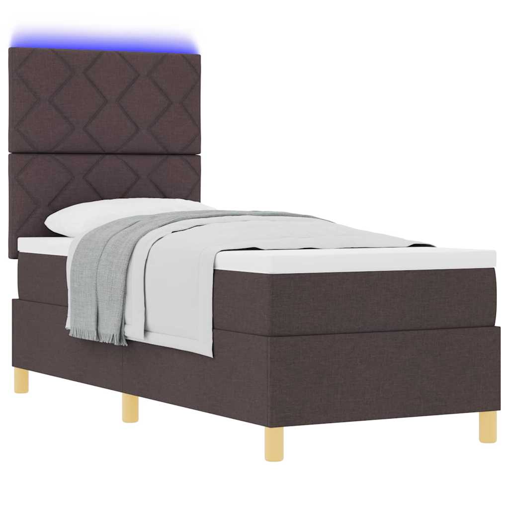 Lit à ressort LED Marron foncé 80 x 200 cm tissu