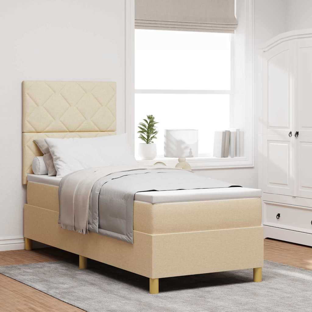 Lit à ressort LED avec tête de lit Crème 80 x 200 cm tissu