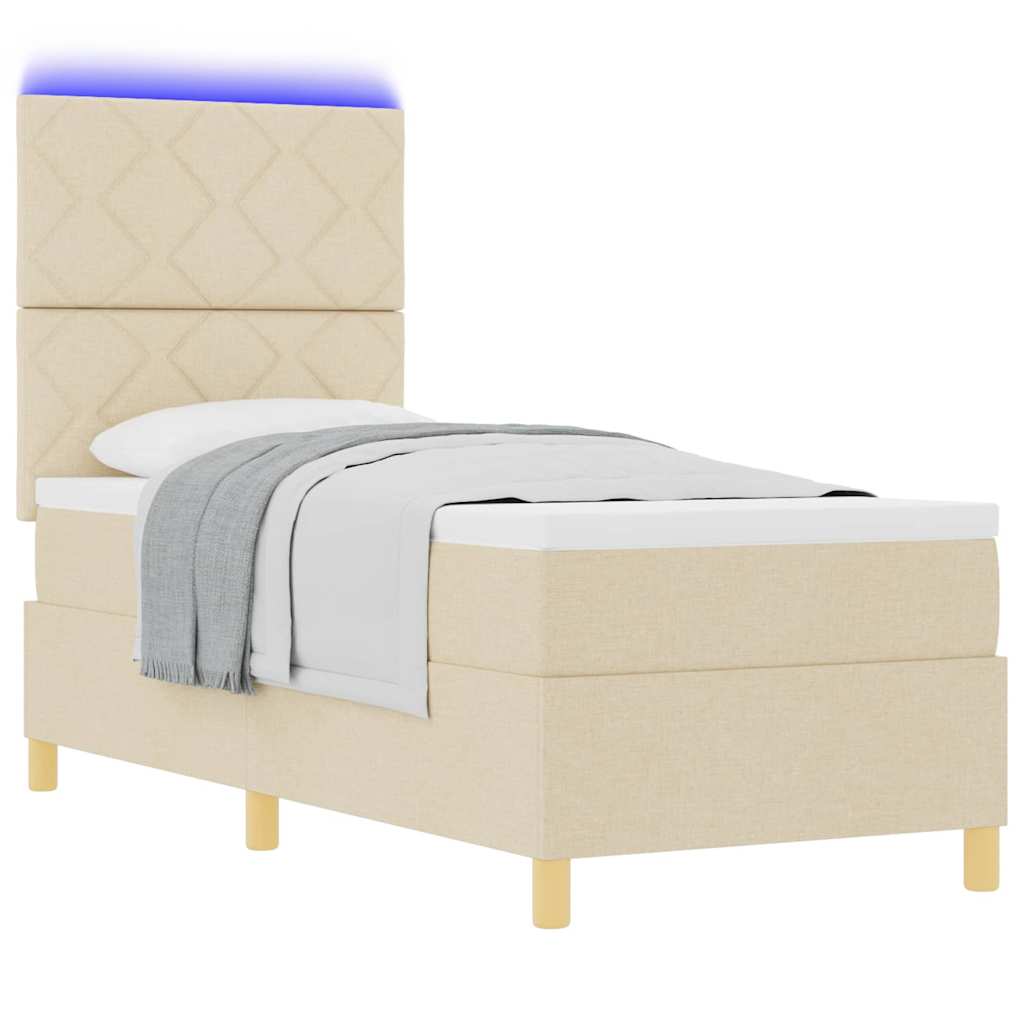 Lit à ressort LED avec tête de lit Crème 80 x 200 cm tissu