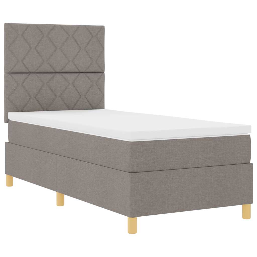 Lit à ressort LED avec tête de lit Taupe 90 x 200 cm tissu