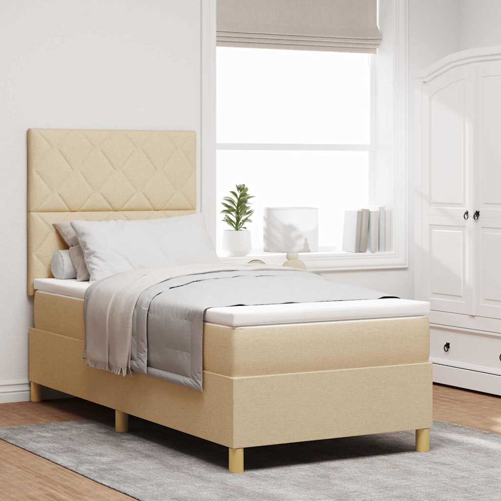 Lit à ressort LED avec tête de lit Crème 90 x 200 cm tissu - XIOS Store SNC
