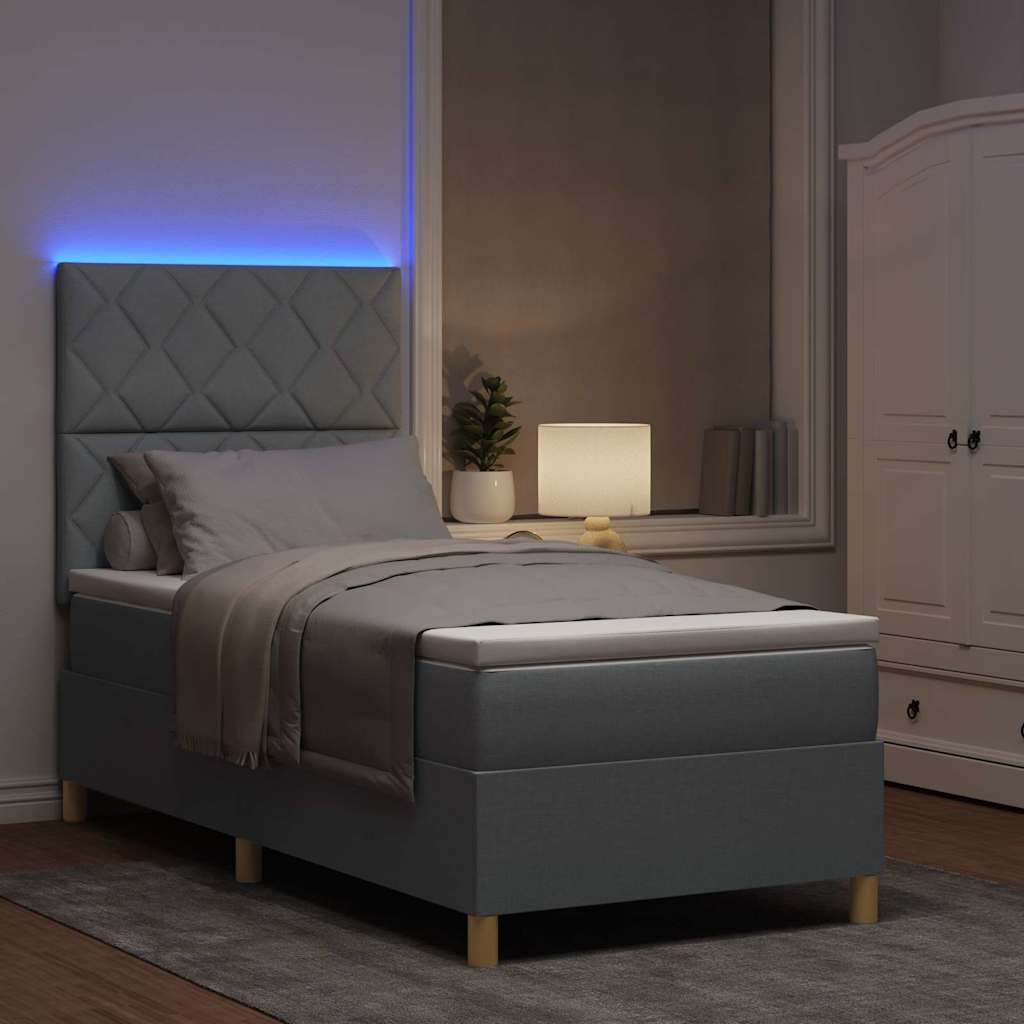 Lit à ressort LED avec matelas Gris clair 100 x 200 cm tissu - XIOS