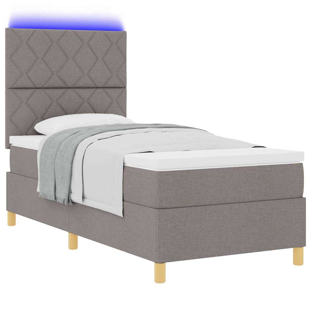 Lit à ressort LED avec tête de lit Taupe 100 x 200 cm tissu